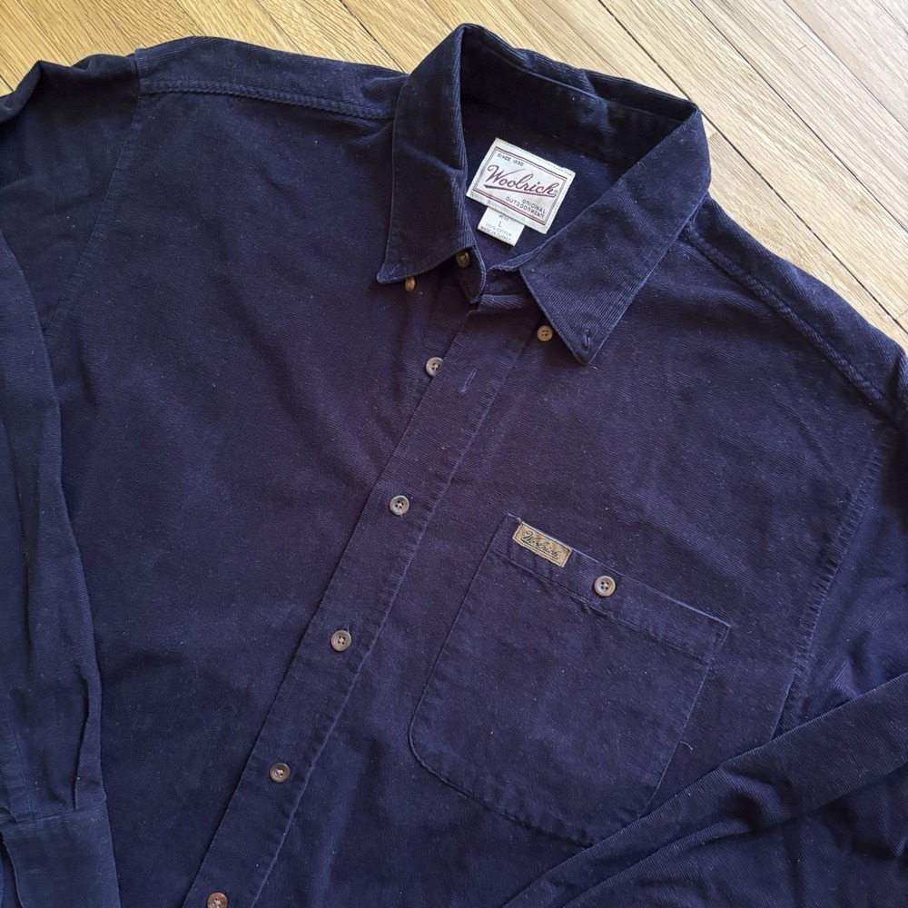 VTG‎ Woolrich Corduroy Navy Blue Button Up Shirt Shacket Men's Large 100% Cotton